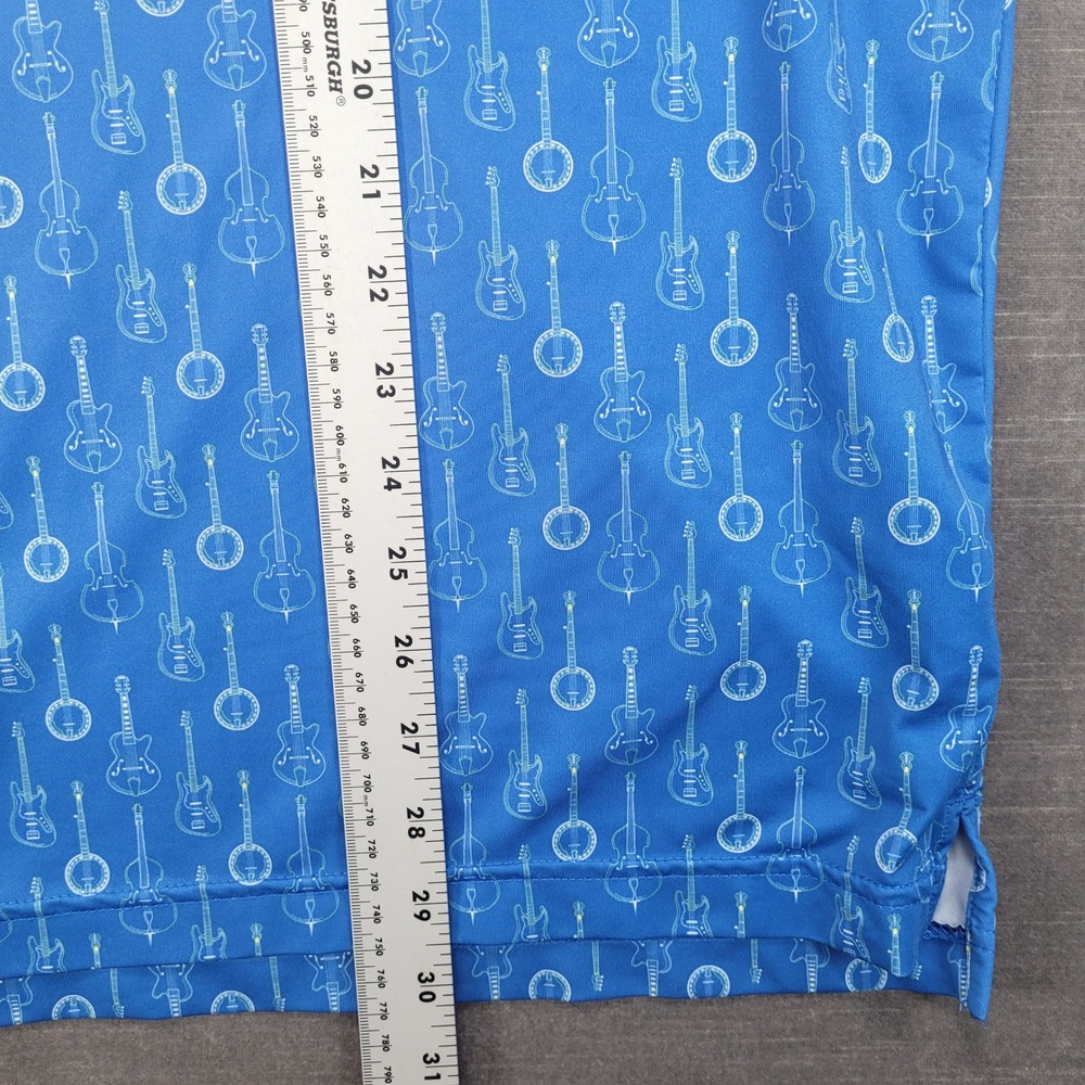 Straight Down Performance Polo Shirt Mens L Blue Guitar Banjo Print Golf Logo - Picture 4 of 9